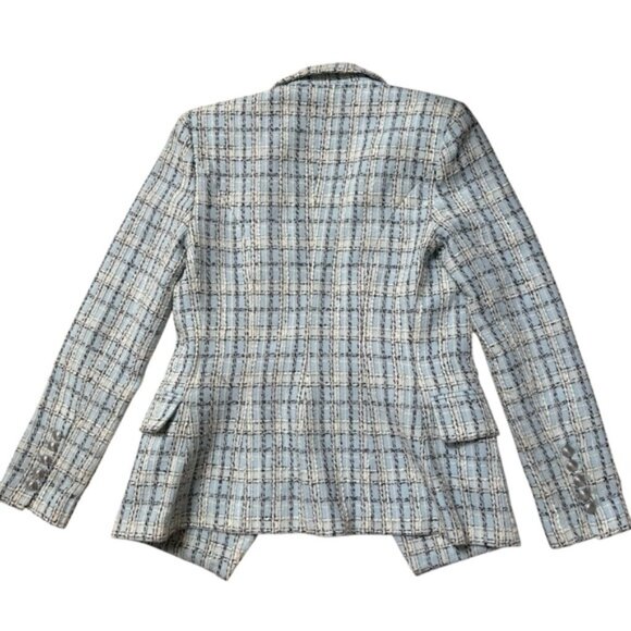 L’AGENCE Kenzie Tweed Double Breasted Blazer Blue Size 2 - Picture 2 of 7